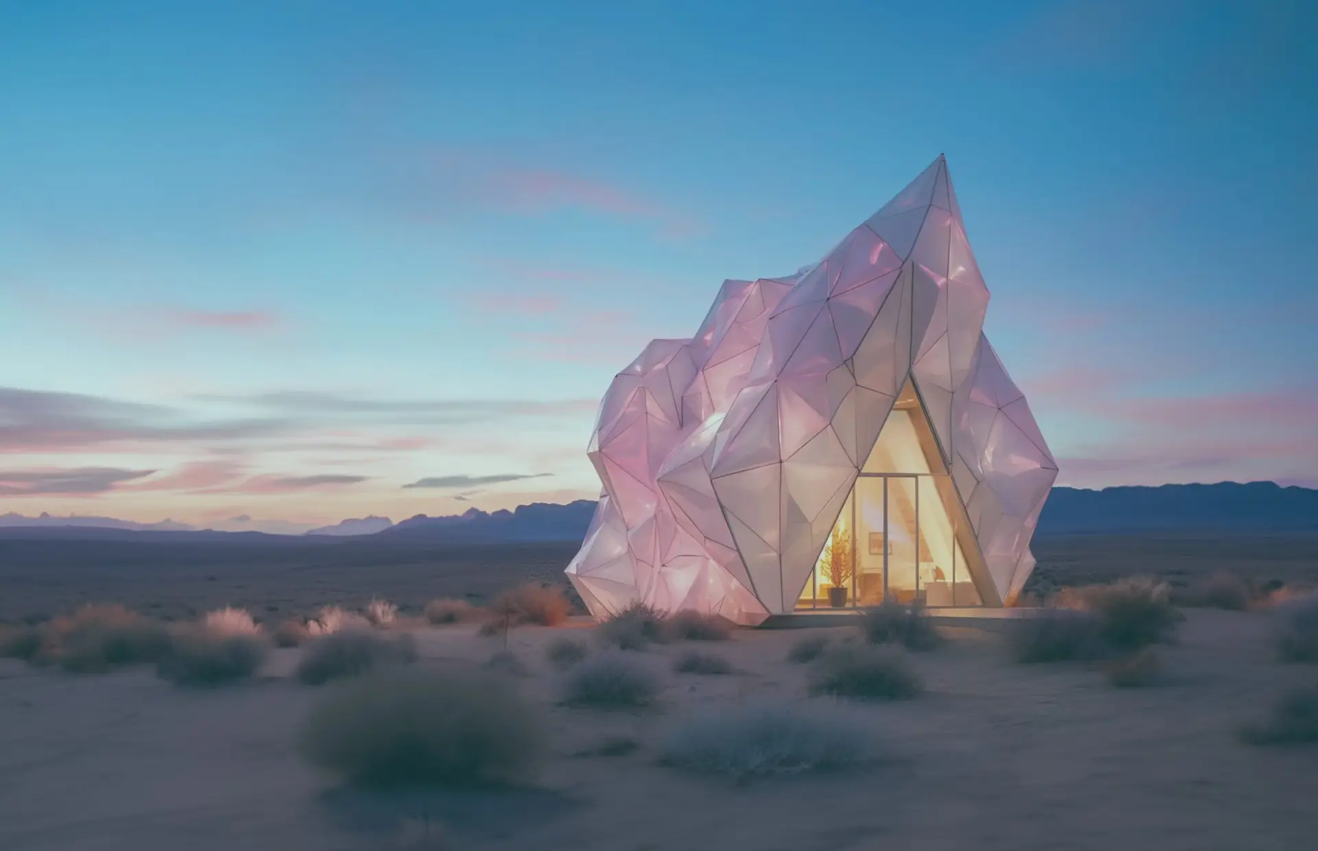 Casa con architettura futuristica in mezzo al deserto